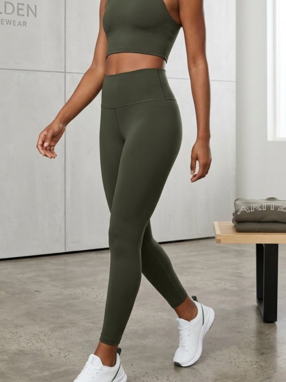 Aritzia Golden Butter Cheeky Activewear Hi-Rise Olive Green Leggings Size 12